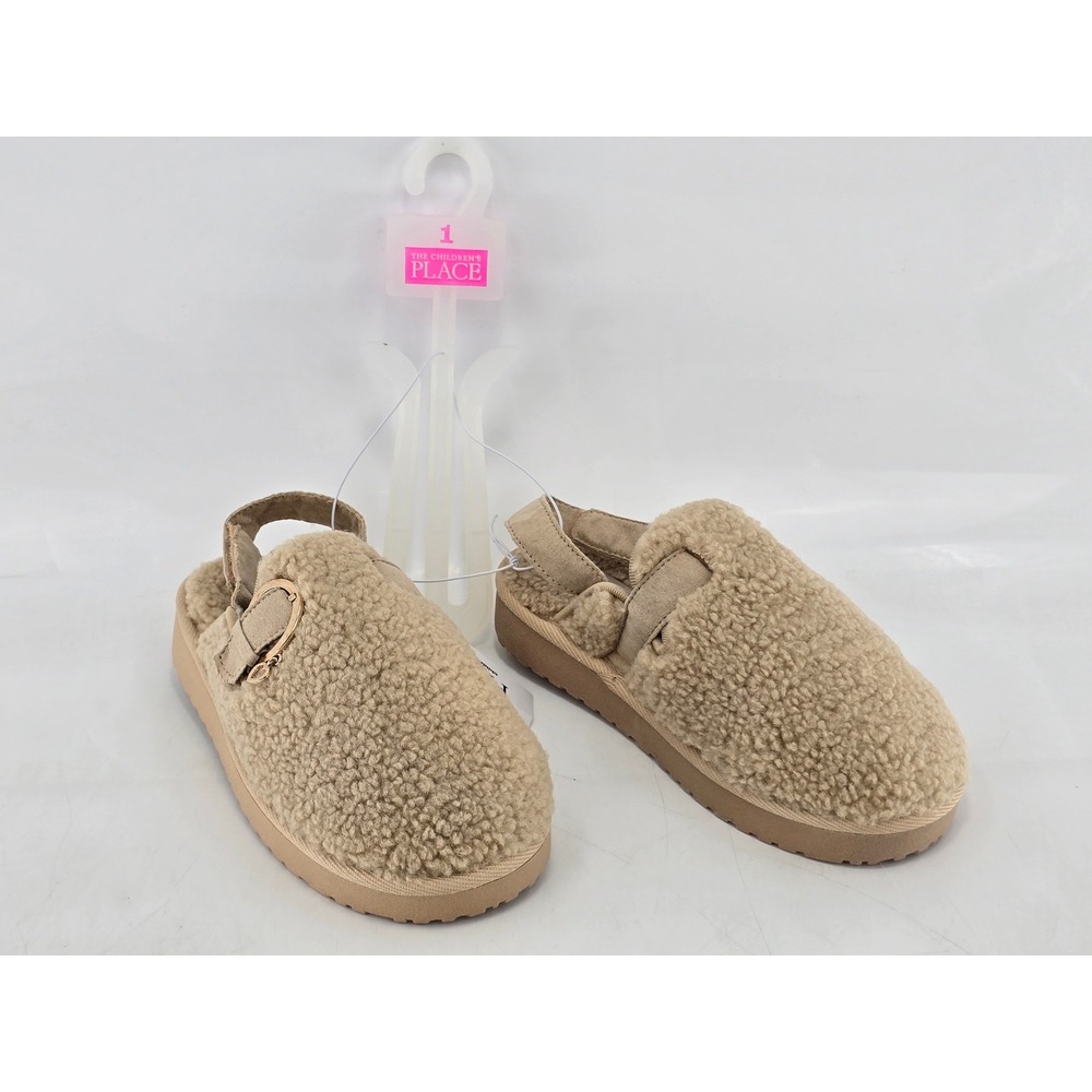 The Children's Place Faux Fur Clog Sandals Kid's Size 1 Tan Sherpa - New